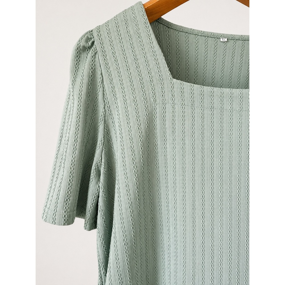 Unbranded Shift Dress Women XL Sage Green Excellent Textured Knit Square Neck - Picture 7 of 14
